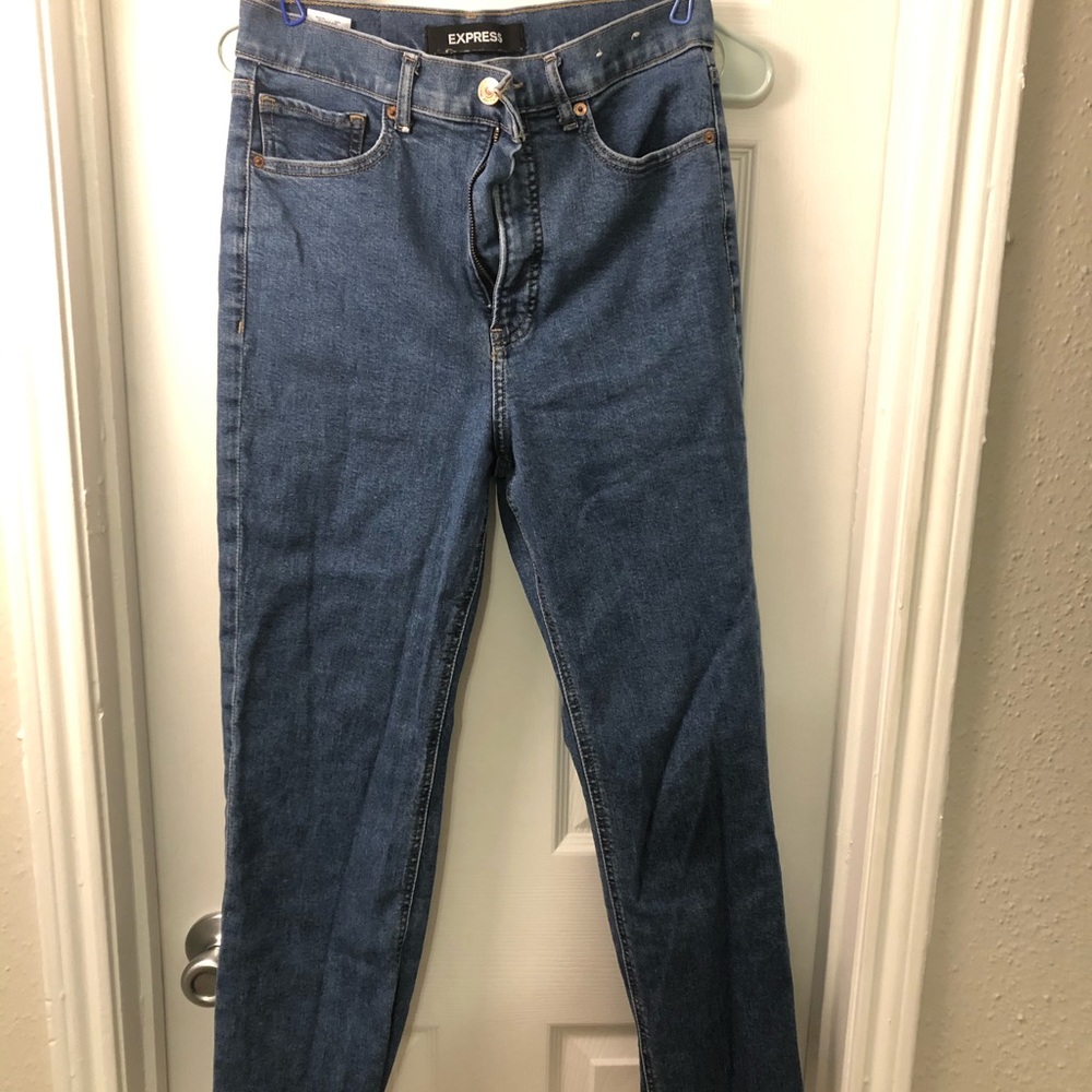 Express High Waisted Cut Hem Denim Mom Jeans